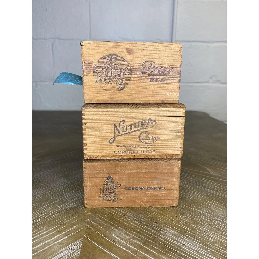 Vintage 1930 Wood Cigar Box X3 Nutura Cedarap Corona Chicas Backs Rex JB Back Co